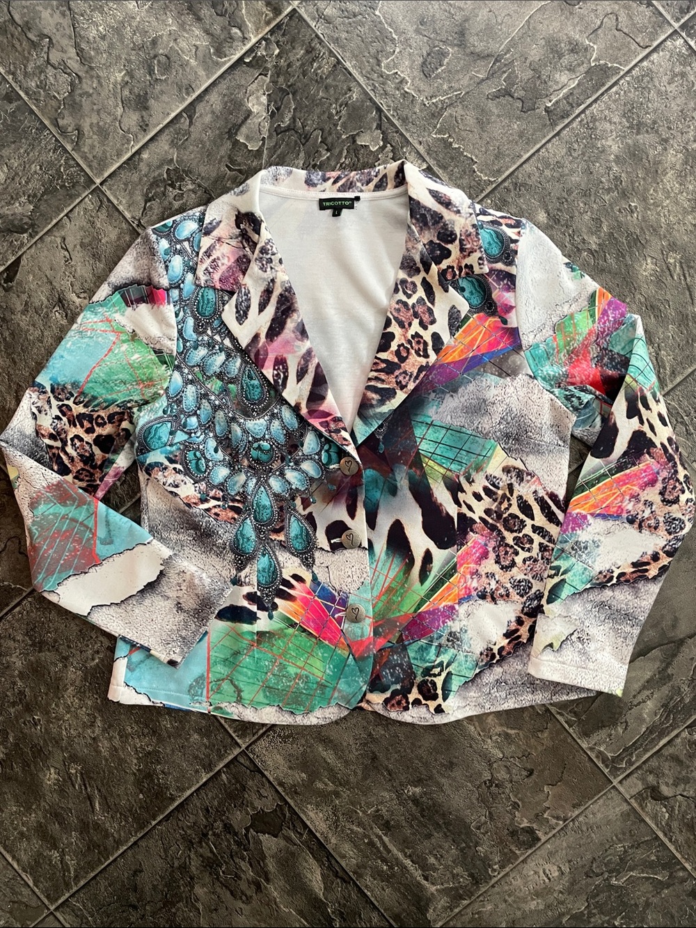 TRICOTTO Abstract Multicolour Rhinestone Maximalism Animal Print Urban Blazer
